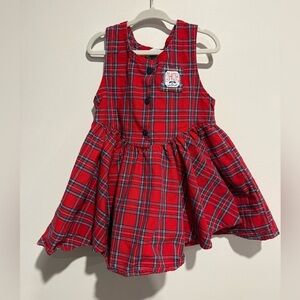 Oshkosh b'Gosh Vintage Jumper Dress Girls 3T Overall Plaid Tartan Button USA